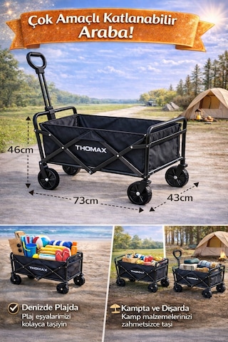 Thomax Çok Amaçlı Katlanabilir Araba Ve Taşıma Arabası Kamp,piknik,plaj,pazar, Market Arabası