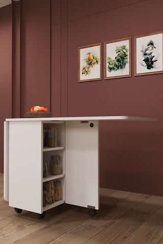 Lüks Katlanır Mutfak Yemek Masası %100 MDF Pratik Çekmeceli Çalışma Masası KM100