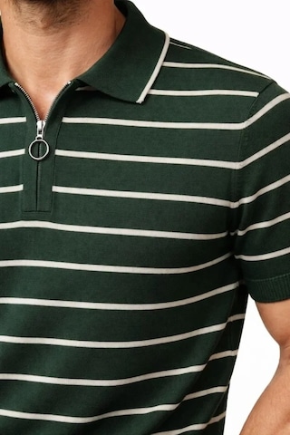 Vexor Erkek Triko Polo Yaka Fermuarlı Çizgili Tişört T-shirt Yazlık Şık - Yeşil