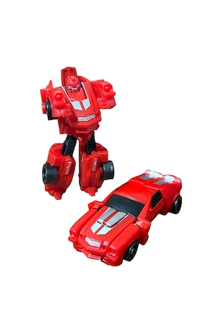 Super Warrior Mini Plastik Gövdeli Dönüşebilen Robot Araba 7.5 Cm Kırmızı