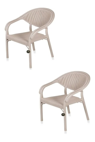 2 Adet Rattan Bambu Pro Koltuk Bahçe Sandalyesi Kapuçino Bej