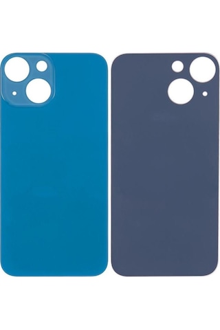 Apple Uyumlu iPhone 13 Mini Logolu Arka Pil Batarya Kapağı, Lens Hariç. Mavi