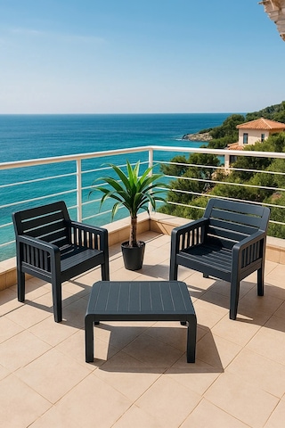 Lara 1+1 S Bahçe Balkon Teras Oturma Grubu Mindersiz - Antrasit
