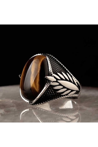 Kaplan Gözü Taşlı Gümüş Erkek Yüzük (515975131)