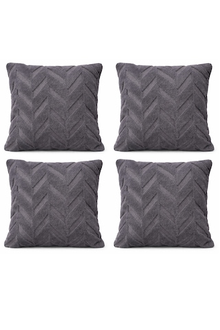 Peluş Dekoratif Kırlent Kılıfı İskandinav Zigzag-balıksırtı 4 Lü Set 42x42 Cm Antrasit