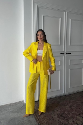 Neon Beli Kuşaklı Ceket Ve Pantolon Parlak Takım Neon