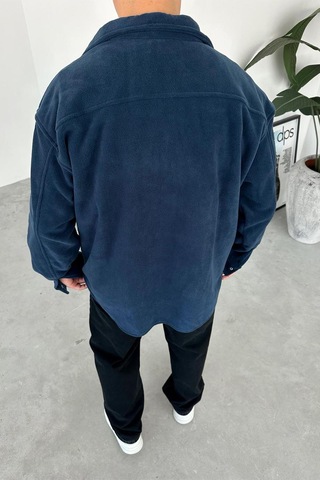 İndigo G Nakışlı Oversize Polar Gömlek İndigo