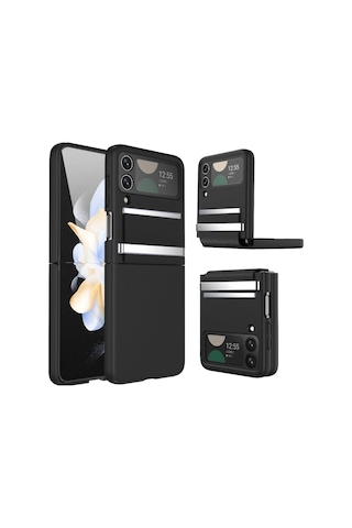 Samsung  Uyumlu  Galaxy Z Flip 3 Kılıf Belt Flip Kapak - Siyah Düz Renkli,