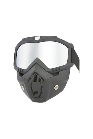 Cross Motosiklet Bisiklet Gözlüğü Açık Kask Maskesi Süngerli Bant Lastikli Jet Maske Ayna Cam Siyah