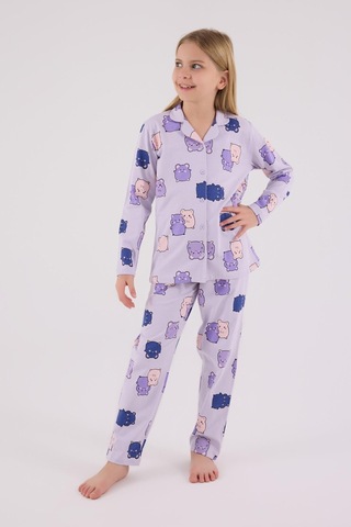Rolypoly Kız Çocuk Gömlek Pijama Lila-1759 Lila