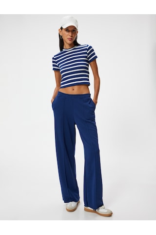 Koton Basic Tişört Kısa Kollu Bisiklet Yaka Slim Fit Lacivert Çizgili 5wal10227ık Lacivert