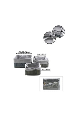 Kare Bambu Kenarlı Organizer Sepet - Bezli Ahşap Taban 3 Boy, 17x21x25 Cm Çok Renkli