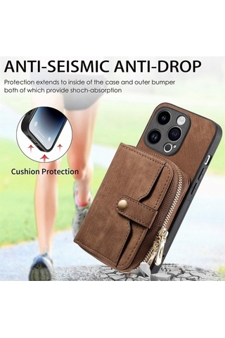 Bloomnest İphone Uyumlu 15 Pro İçin Dayanıklı Fermuarlı Crossbody Cüzdan Kılıfı Diğer