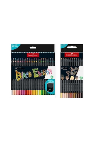 Faber Castell Black Edition 50 Renk Kuru Boya Ve 12 Renk Skin Tones İkisi Birarada Set Çok Renkli