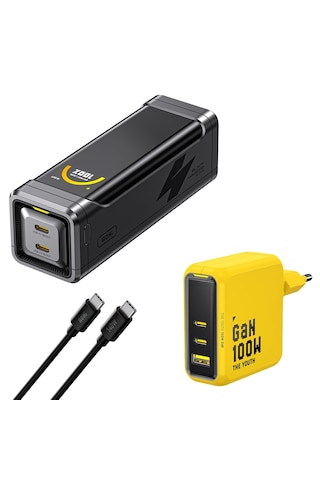 Aohi The Black Warrior 10.000 Mah 65w Powerbank, Youth 100w 3 Portlu Şarj Adaptörü Seti Siyah