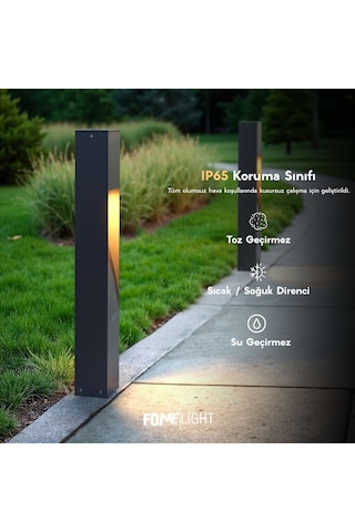 FoneLight Luzerra 75 cm LED Bahçe Aydınlatma Direği Antrasit Alüminyum IP65 Bollard Peyzaj Yürüyüş Yolu Lambası 9W 4000K