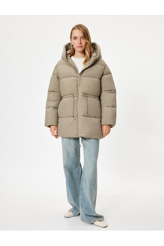 Koton Kapşonlu Şişme Mont Oversize Cepli Fermuarlı Vizon 5wak00171ew Vizon