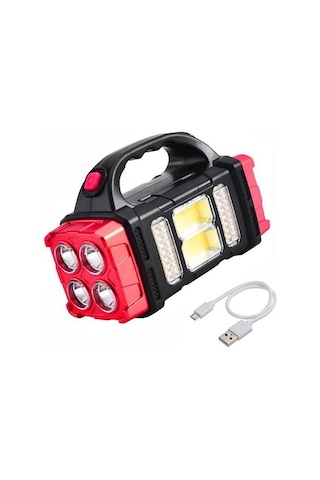 Kırmızı Çok Fonksiyonlu Güneş Enerjili Led + Cob Işık Saplı Usb Şarjı Su Geçirmez Dış Mekan Kamp Güvenliği İçin Gece Acil Durum Kırmızı
