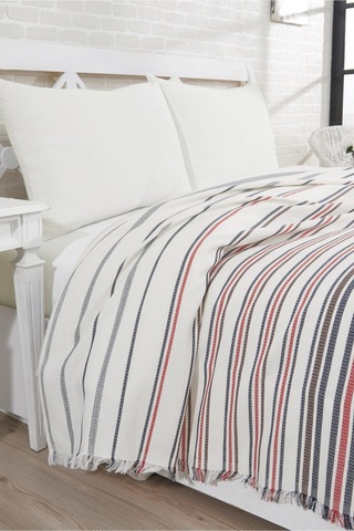100% Pamuklu Krem Lastikli Çarşaflı Pike Takımı 200x230 Lacivert