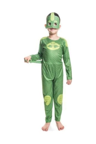 Hanbey Pazarlama Unisex Çocuk Yeşil Pija Maskeliler Gekko Kertenkele Kostüm Yeşil