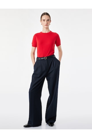 Koton Regular Fit Düğme Detaylı Bisiklet Yaka Kısa Kollu Triko Tişört Kırmızı 7wak90579ht