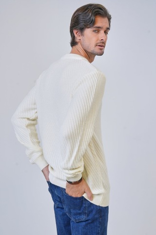 Beyaz Regular Fit Yünlü Örgü Desenli Bisiklet Yaka Triko Kazak-beyaz Beyaz