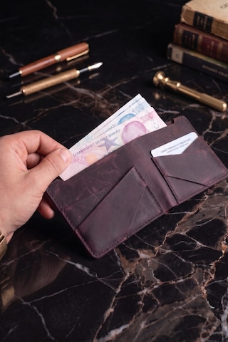 Luvo %100 Hakiki Deri El Yapımı 4 Kart Bölmeli Unisex Minimalist Cüzdan Kartlık İnce Kompakt Kağıt Para Ve Kart Bölmeli Cüzdan Mor