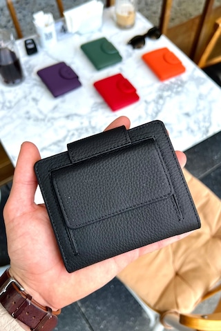 Premium Gift Rose Box - Miosa Siyah Hakiki Deri Kadın Cüzdan Siyah Gül Kutusu Siyah