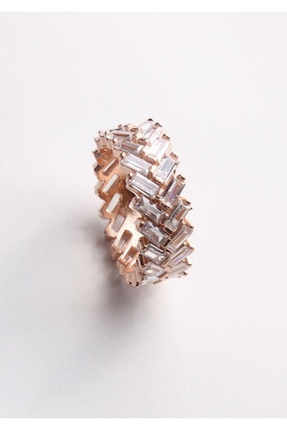 Omar Silver Kadın Zigzag Zirkon Baget Taşlı Tamtur Yüzük (520596661)