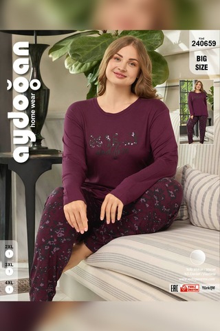 Aydoğan Kadın İnci Büyük Beden Wıld Vişneçürüğü Pijama Takım 0659 Bordo