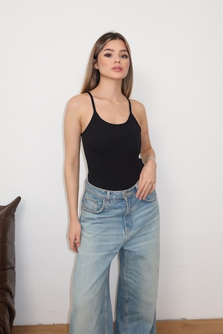 Jee Lee Kadın Askılı Kaplı Çıtçıtlı Body Siyah - 5070