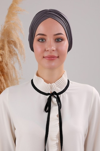 Melodi Scarf Kadın Üç Bantlı Çapraz Hazır Türban Havuz Deniz Dış Bone Antrasit Koyu Gri Antrasit