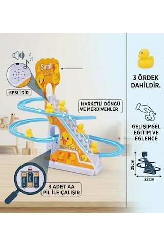 Işıklı Sesli Müzikli 5 Parçalı Ve 3 Ördekli Merdiven Çıkan Hayvan Figürlü Eğitici Oyuncak Ördek
