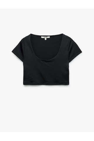 Koton Slim Fit Kısa Kollu U Yaka Basic Crop Tişört Siyah 5sak50453ek SIYAH