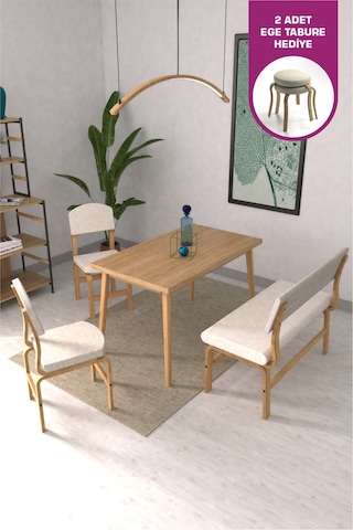 Vilinze Ege Sandalye Ve Bank Avanos Ahşap Mdf Mutfak Masası Takımı - 70x120 Cmtk-avns-70120-nn-ege19n-peri50n-sbeyaz Kırık Beyaz