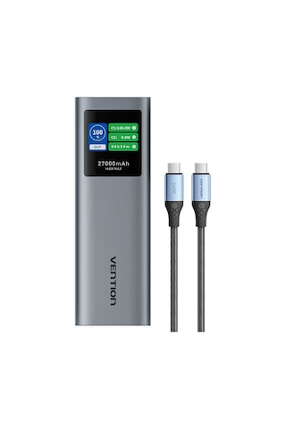 Vention Powerhive Serisi 27000mah 140w Powerbank Led Ekranlı 3 Çıkışlı 2xusb-c + 1xusb-a Hızlı Şarjlı Gri