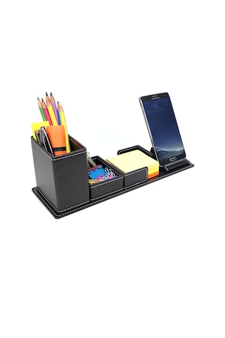 Prozenis Florya Ofis Deri Masa Üstü Kalemlik Notluk Telefon Standı Seti