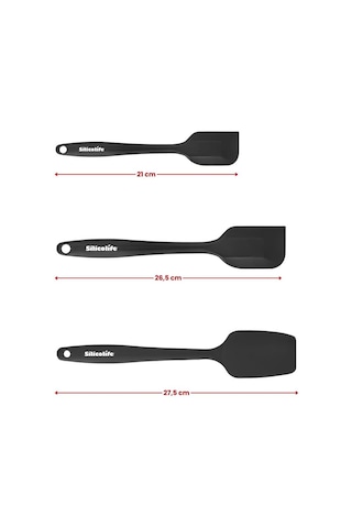 Silicolife 3 Lü Spatula Seti, Isıya Dayanıklı Yanmaz Yapışmaz Silikon Küçük Spatula Büyük Spatula Kaşık Spatula Siyah