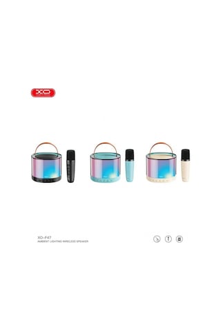 F47 20w Rgb Işıklı 1200 Mah Bluetooth Kablosuz Usb-c Girişli Hoparlör Ve Karaoke Mikrofonu Set