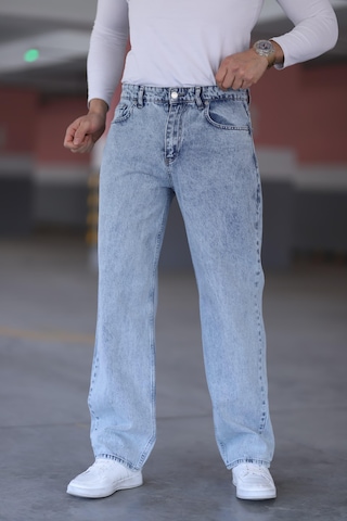 Felvıno Erkek Yıkamalı Baggy Bol Kesim Kot Pantolon Buz Mavisi