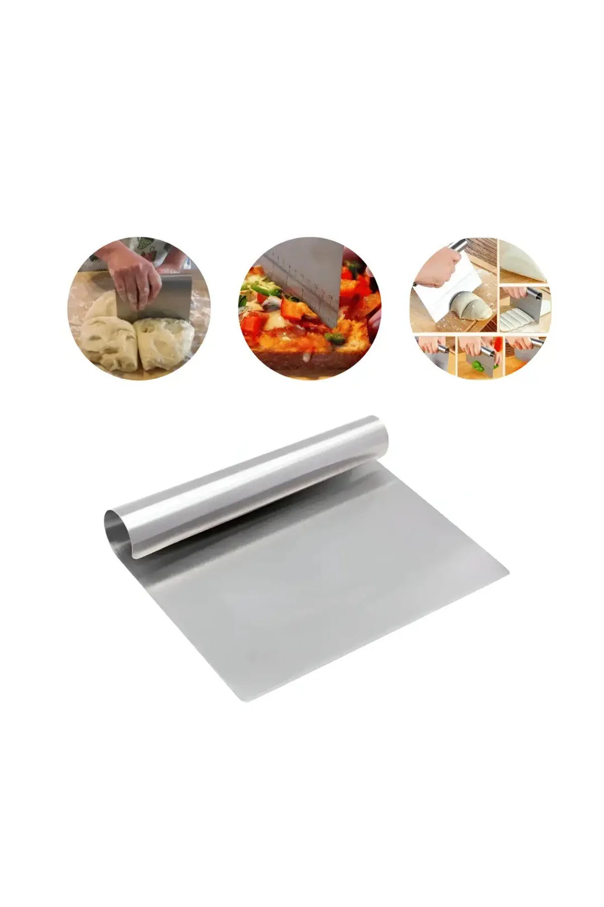 Ölçülü Hamur Kesici Ve Tezgah Kazıyıcı Spatula Paslanmaz Çelik Ekmek Ve Pasta Kesme Aleti Gümüş