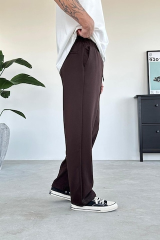 Kahverengi Beli Lastik Detay Gabardin Baggy Pantolon Kahverengi