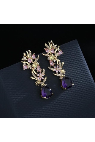 100 % Gerçek 14 K Altın Ametist Damla Küpe Kadınlar Için Aros Mujer Oreja Doğal Mor Ametist Taş Orecchini Küpe Dişiler