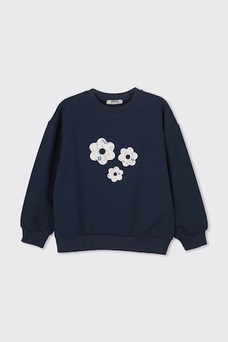 Panço Kız Çocuk Çiçek Aplike Detaylı Lacivert Sweatshirt