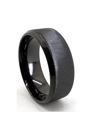 Takı Dükkanı 8mm Köşeli Fırçalanmış Mat Düz Kadın Erkek Çelik Alyans Yüzük Cl48 Siyah
