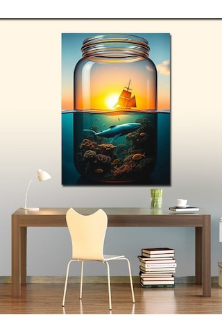 Kanvas Tablo Camda Yelkenli Gemi 50cmx70cm