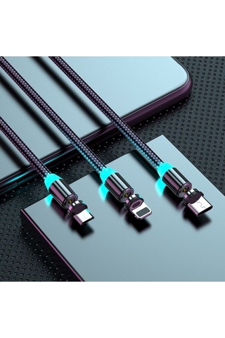 Prestigegoods Kebiss Led Manyetik Usb Şarj Kablosu İphone 14 13 11 12 Pro Max Xiaomi Uyumlu Mikro Usb C Tipi Kablo