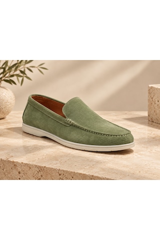 Growish Gd0136 Adaçayı Yeşili Hakiki Süet Deri Yeşil Renk Kombin Uyumlu İthal Beyaz Taban Günlük Loafer Casual Ayakkabı
