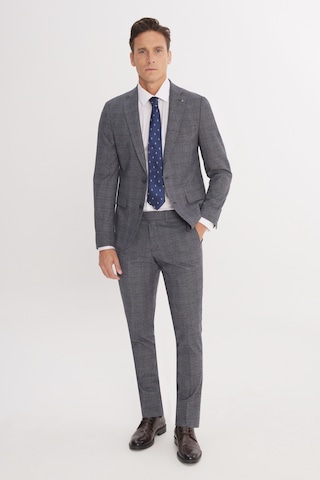 AC&Co / Altınyıldız Classics Erkek Grı Mavı Ekstra Slim Fit Dar Kesim Mono Yaka Kareli Kapak Cepli Takım Elbise Grı Mavı