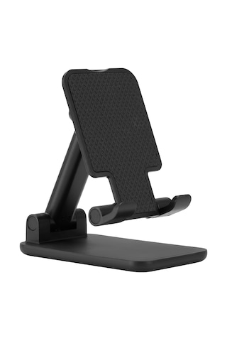 Ayarlanabilir Yükseklikli Masaüstü Telefon Ve Tablet Standı Katlanabilir, Çok Açılı, Kaymaz Silikon Pedli Tutucu Siyah